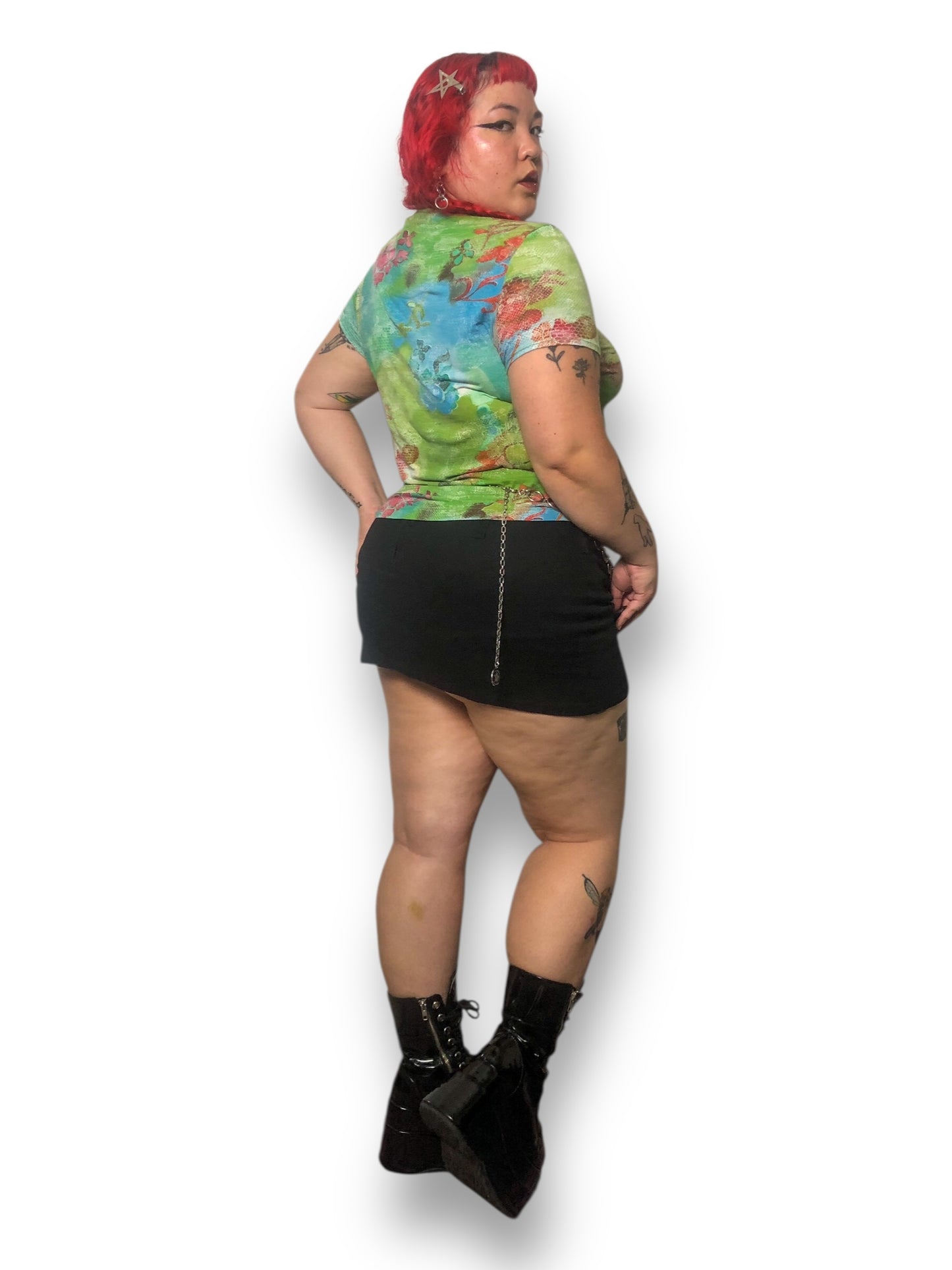 Y2K Chico’s Green Floral Graphic Print Shirt (XL)