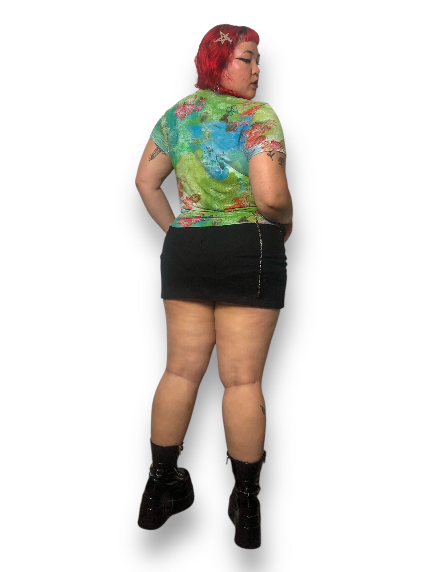 Y2K Chico’s Green Floral Graphic Print Shirt (XL)