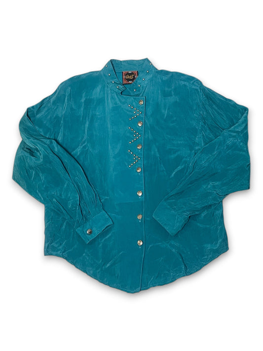 80’s Turquoise Retro Western Blouse (L)