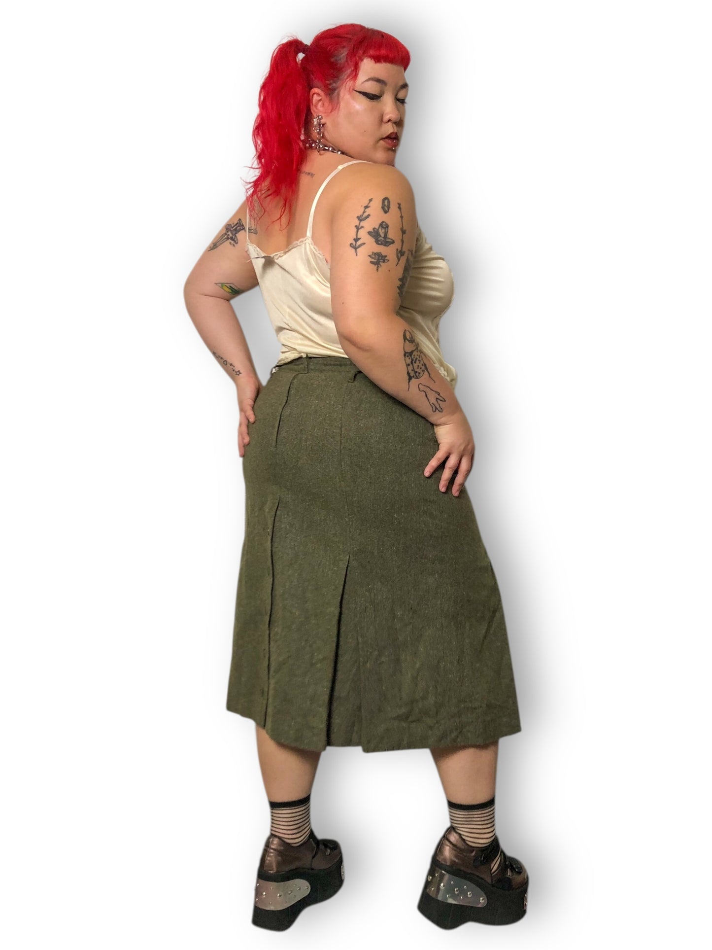 90’s Together! Olive Green Knit Pleated Skirt (2X)