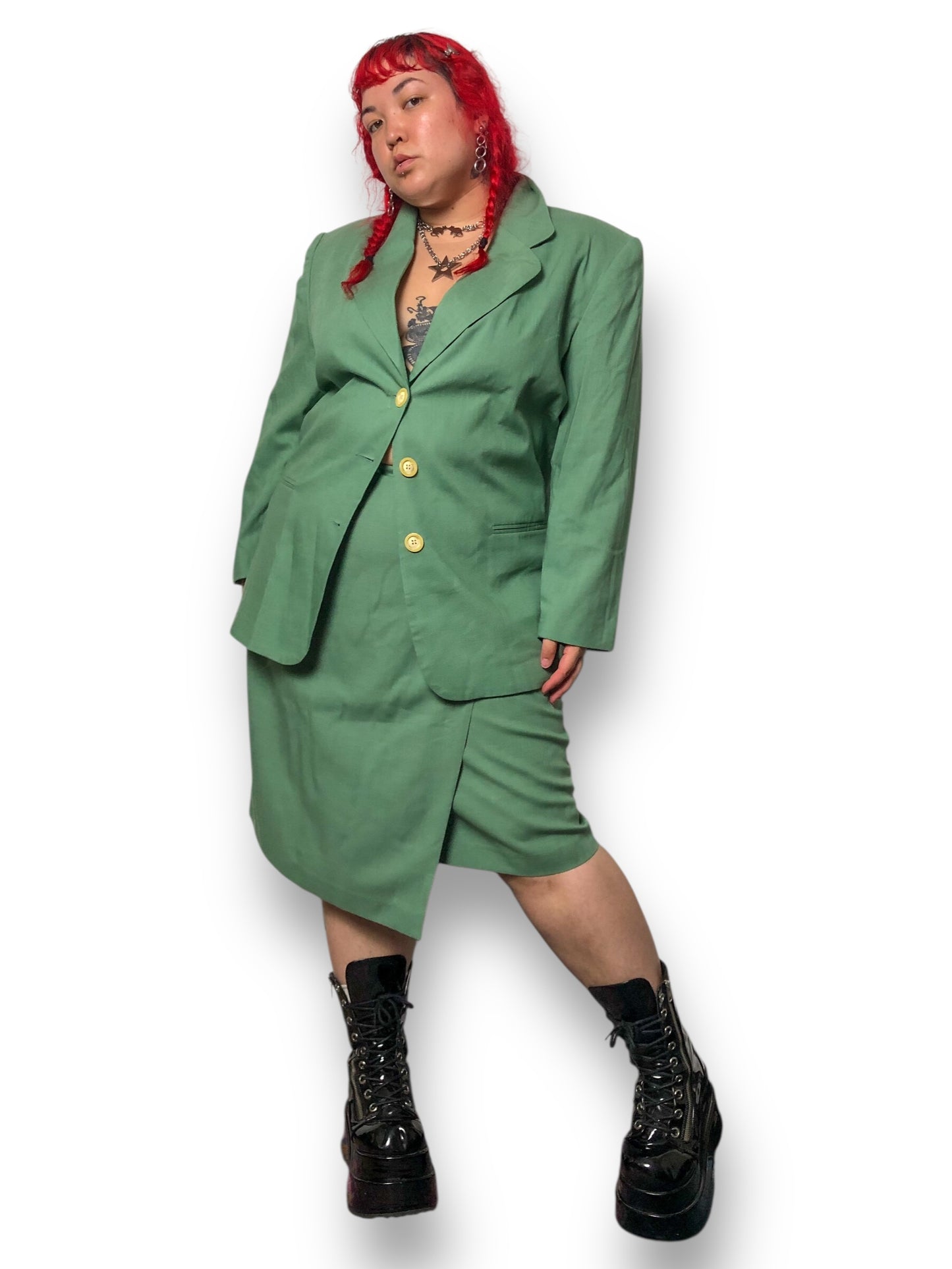 70’s August Max Woman Sage Green Skirt Suit (2X)