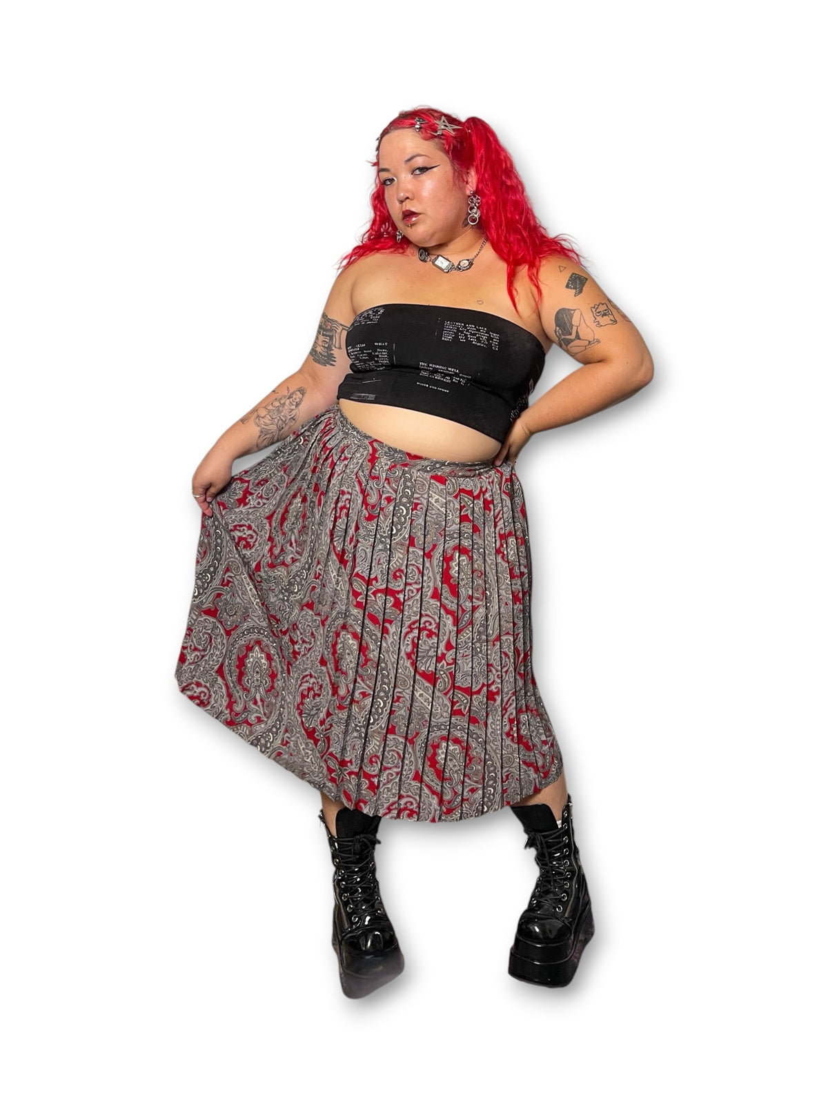 Y2K Paisley Pleated Midi Skirt (XL/1X)