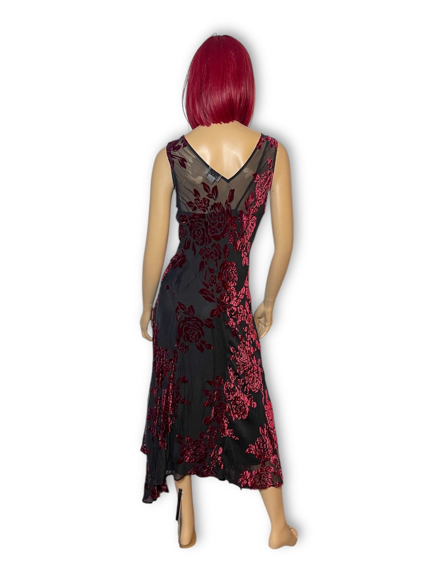90’s/Y2K Robbie Bee Black and Red Floral Cocktail Dress (M)