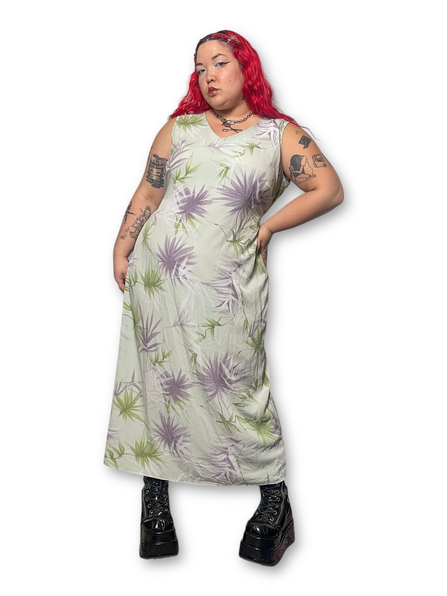Y2K Maggie McNaughton Leaf Print Maxi Dress (2X/3X)