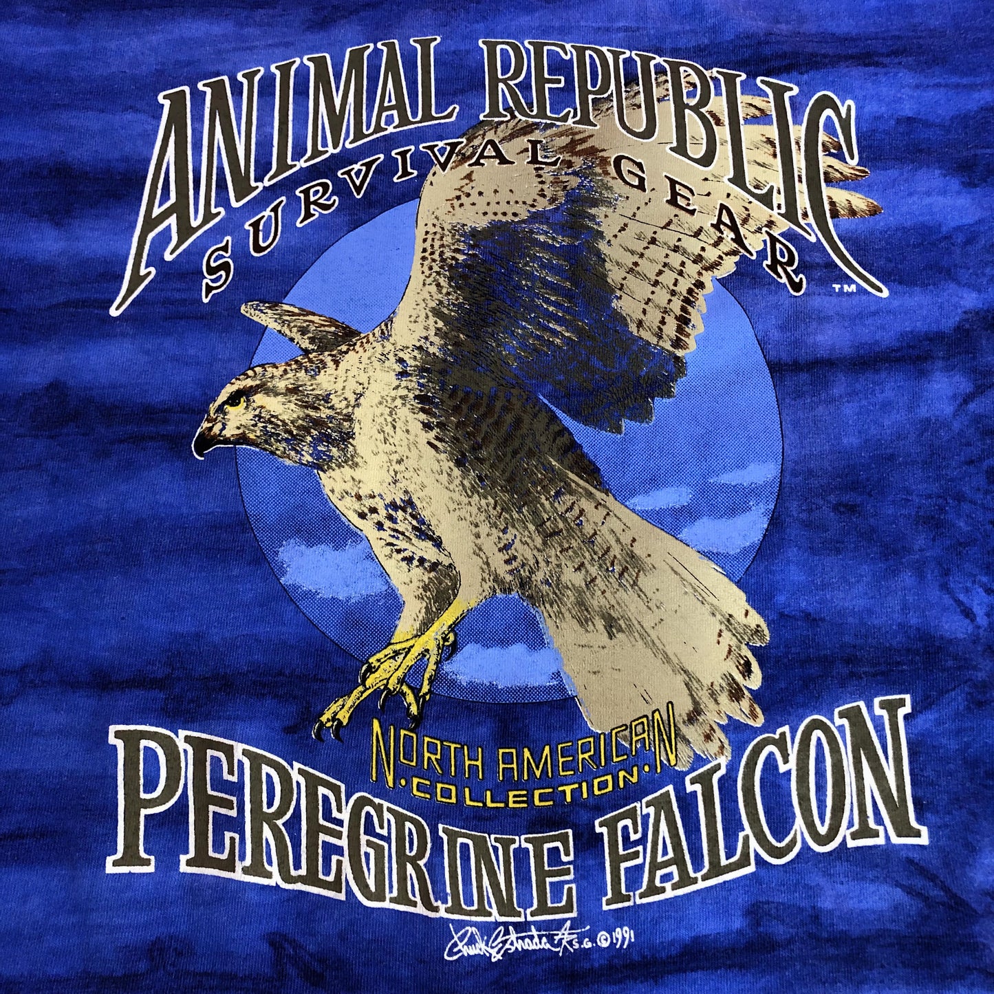 90's Animal Republic Peregrine Falcon Blue Tie Dye T-Shirt (M)