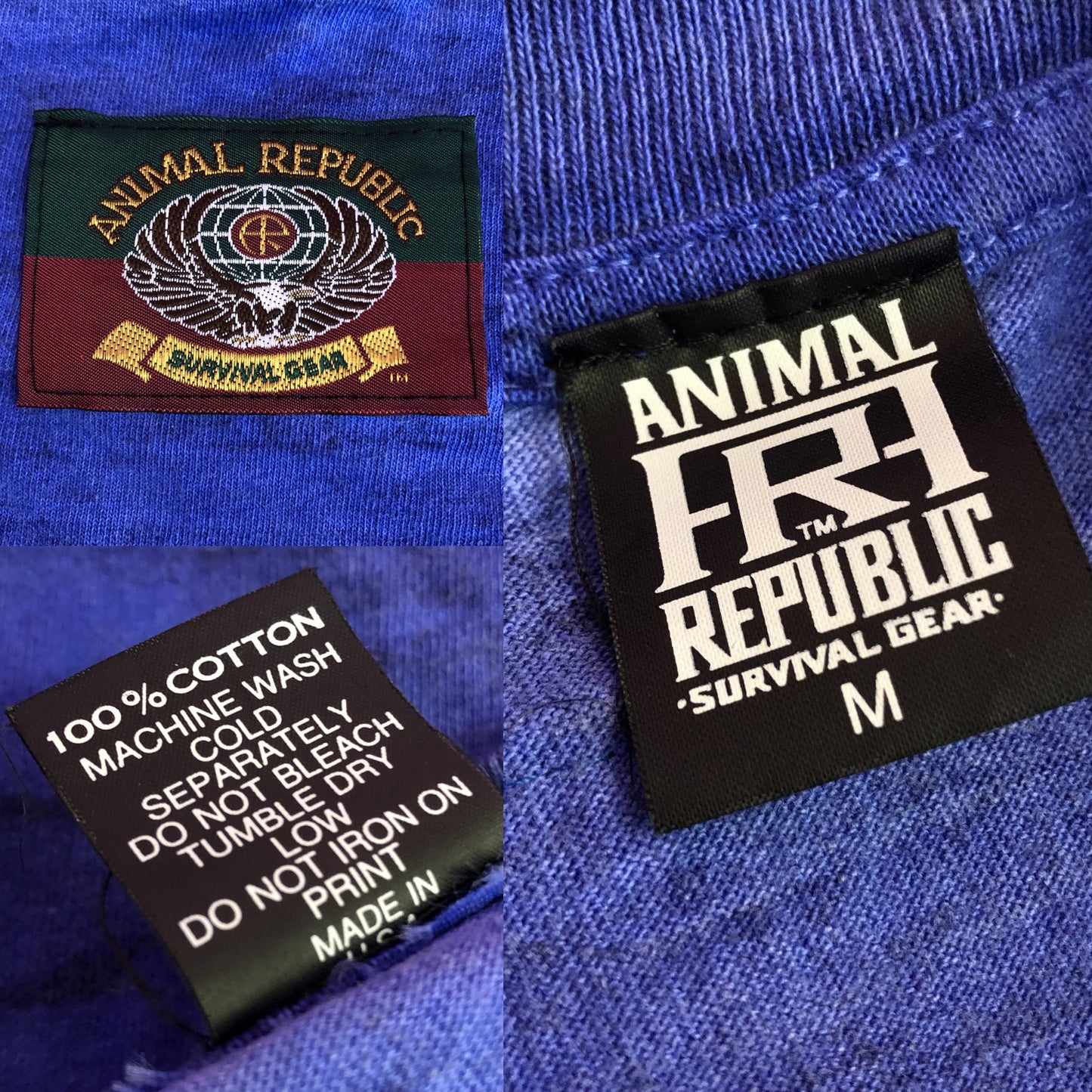 90's Animal Republic Peregrine Falcon Blue Tie Dye T-Shirt (M)